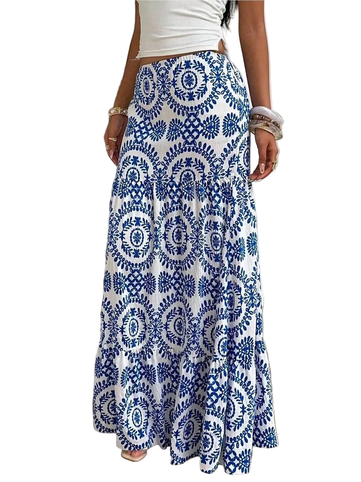 Women’s Tiered Maxi Skirt with Graphic Print