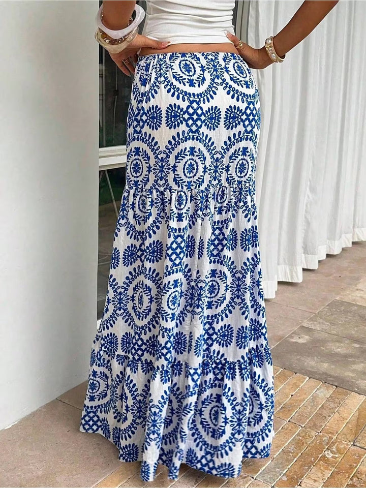 Women’s Tiered Maxi Skirt with Graphic Print